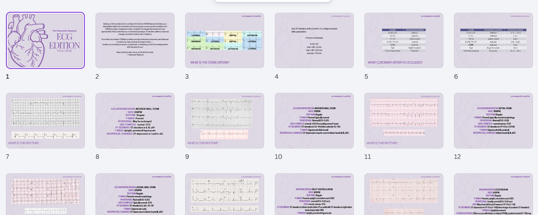 ECG STEMI Flashcard set x10 rhythms